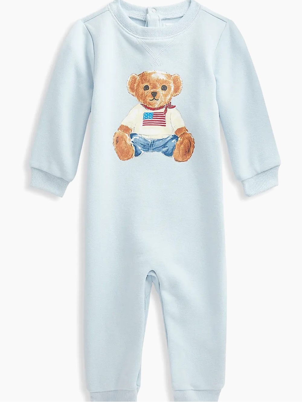 Ralph Lauren Baby Blue Teddy Bear One-Piece Romper